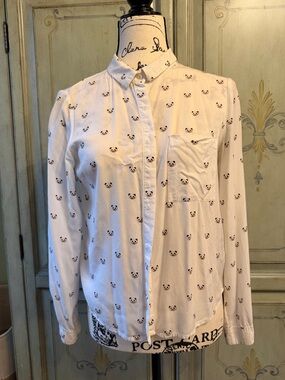 Bershka BSKGIRL White Button-Up Shirt with Panda Print